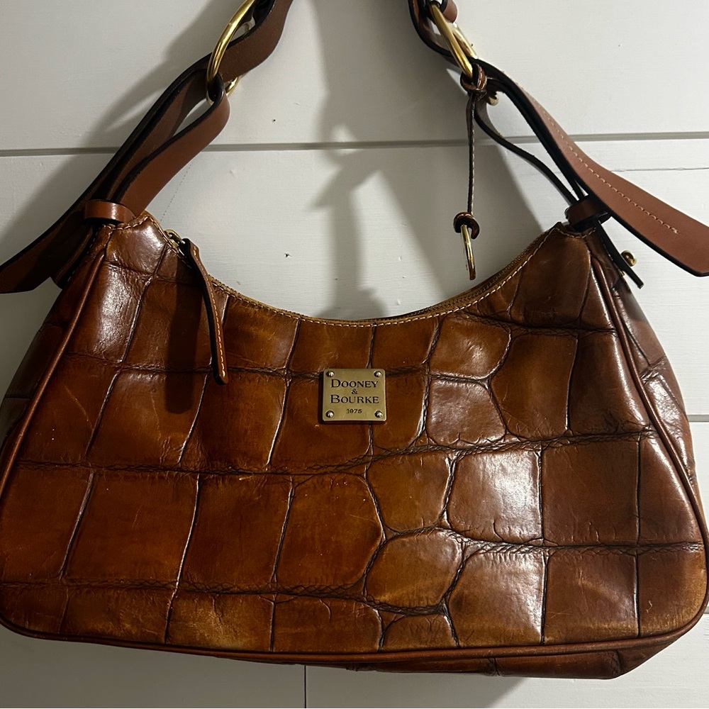 Dooney & Bourke Brown Croc-Embossed Shoulder Bag
